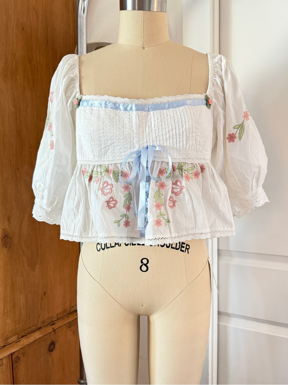 For Love And Lemons Carrington  Embroidered Puff-Sleeve Top // NWT - Picture 2 of 13
